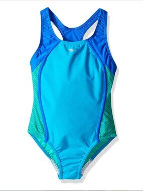 Speedo girls Swimsuit One Piece Mesh Splice Thick Strap One Piece Swimsuit